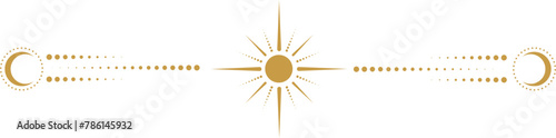 Fototapet Celestial golden border with stars, moon phases, crescents and dots
