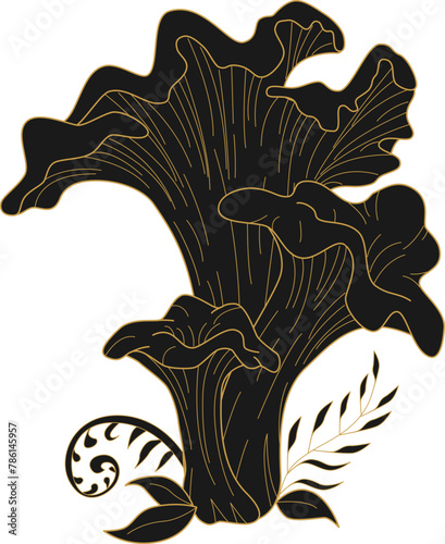 Magic mushroom engraving, hand drawn, luxury, celestial, esoteric, boho style, fit for spiritualist, religious, paranormal, tarot reader, astrologer or tattoo