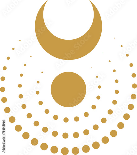 Mystical sticker with golden moon and dots. 