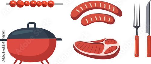 grill, steak, sausages in flat style on white background vector © zolotons