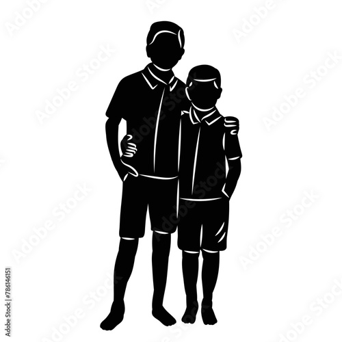 boys, brothers silhouette on white background vector