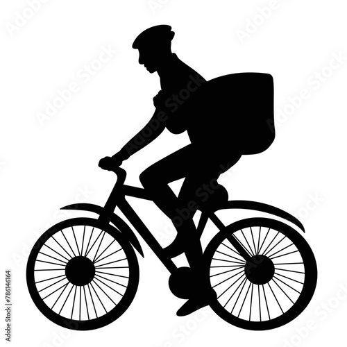 courier rides a bicycle silhouette on a white background vector