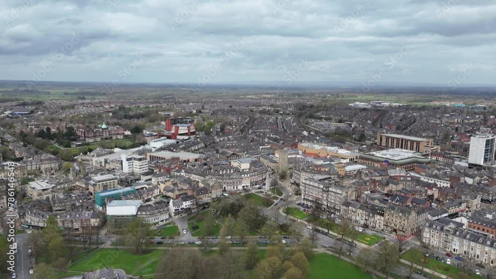 Panning drone aerial Harrogate North Yorkshire town UK 4K footage Panning drone aerial Harrogate North Yorkshire town UK 4K footage