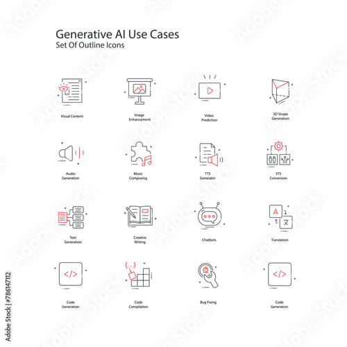 Generative AI Use Cases Vector Illustration Icon Design Set