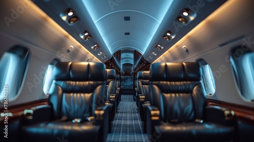 Interior of an Airplane With Leather Seats photo