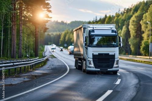 Wallpaper Mural White Truck Driving Along Road Through Forest Torontodigital.ca