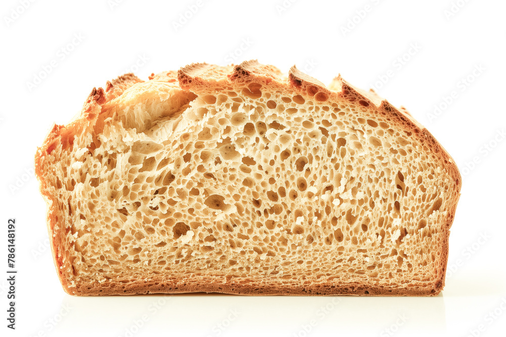 Fresh and crunchy bread slice isolated against white background