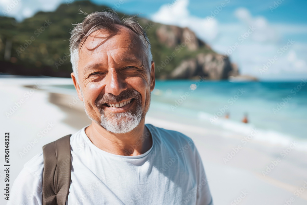 Smiling man on a tropical beach