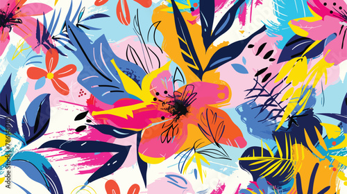 Abstract floral seamless pattern. Bright colors painti