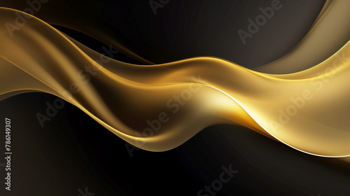 Abstract gold curved lines on black background, Black luxury background with golden ribbon elements. © peekeedee
