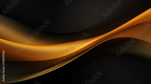 Abstract gold curved lines on black background, Black luxury background with golden ribbon elements.