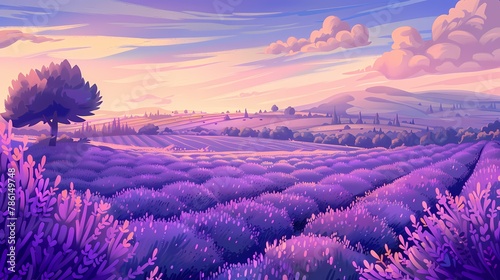 Lavender field, Cartoon Illustration, art