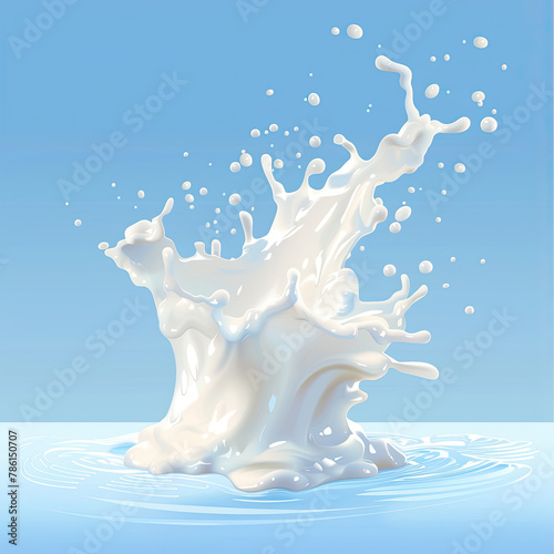 splash of milk in a cloud-like shape as it hits water on a light blue background © Hector