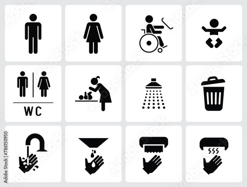 Set of toilet signs. WC icons. Restroom Signs Illustration.