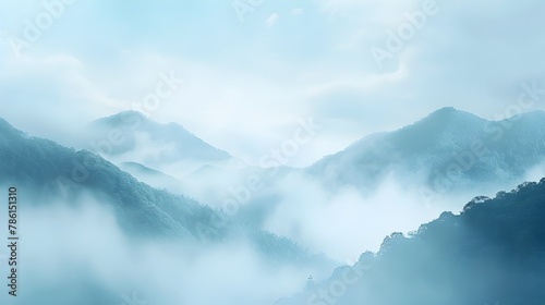 Serene and Misty Mountain Landscape for Calming Wellness and Nature Inspired Branding © R Studio