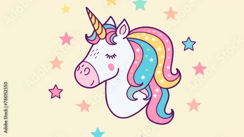 Animated unicorn portrait modern. This is perfect for stickers, patch badges, cards, t-shirts, and children's clothing.