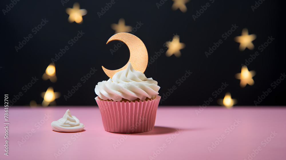 cupcakes for Ramadan with crescent and star decorations cupcakes for Ramadan with crescent and star decorations