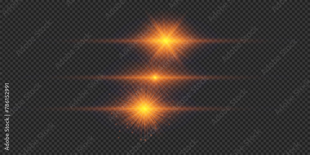 Set of orange horizontal light effects of lens flares Set of orange horizontal light effects of lens flares