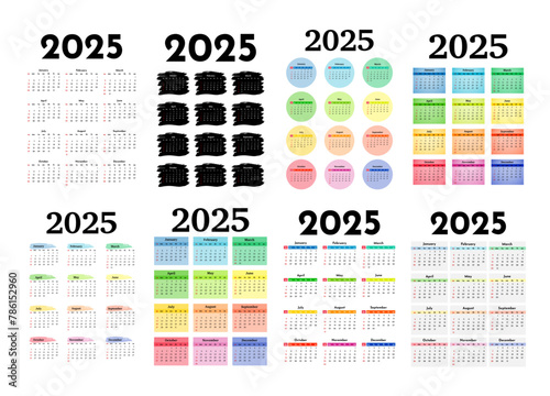 Set of calendars for 2025 isolated on a white background