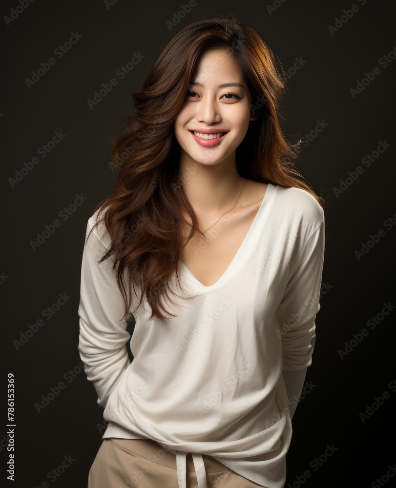 Portrait of girl, A woman is wearing a casual clothing and smiling Portrait of girl, A woman is wearing a casual clothing and smiling