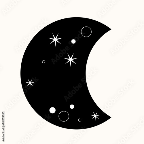 Graphic Magic Boho Moon Symbol Icon. Eternal Balance: The Art of Yin and Yang in Cosmic Harmony. Timeless Dance. Black Meets White in the Endless Cycle of Cosmic Balance. A Simple Symbol.
