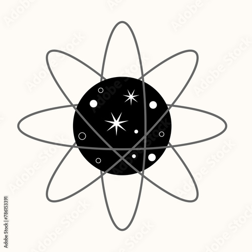 Atomic Elegance: A Simplified Vision of the Building Blocks of Matter. The Dance of Electrons Around a Central Nucleus Captured in Graphic Form. Science and Art Converge in a Minimalist Atomic Model