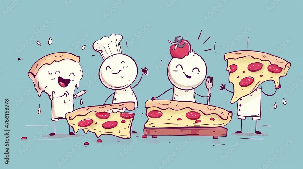 Naklejka premium Pizza making process. Funny concept.
