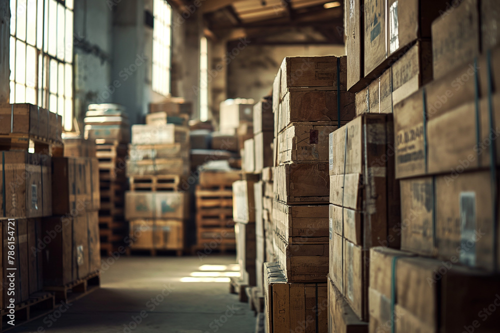 Wooden boxes in warehouse store. Wooden boxes in warehouse store.