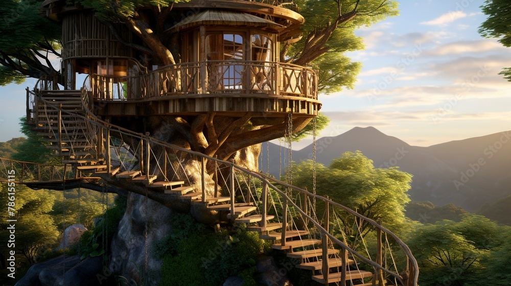 A photo of a Treehouse with Architectural Elegance