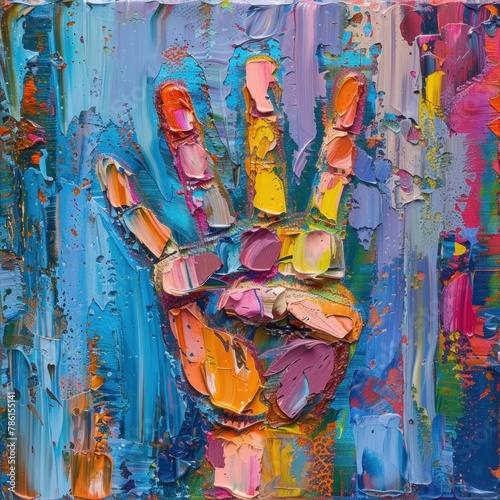 Hand Painting on Blue Background © lublubachka