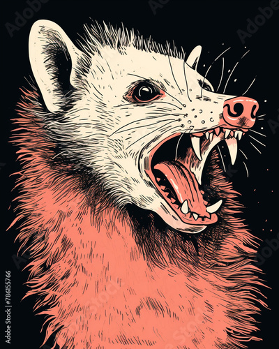graphic design, opossum hissing, linoprint, simple possum, transparent background сreated with Generative Ai