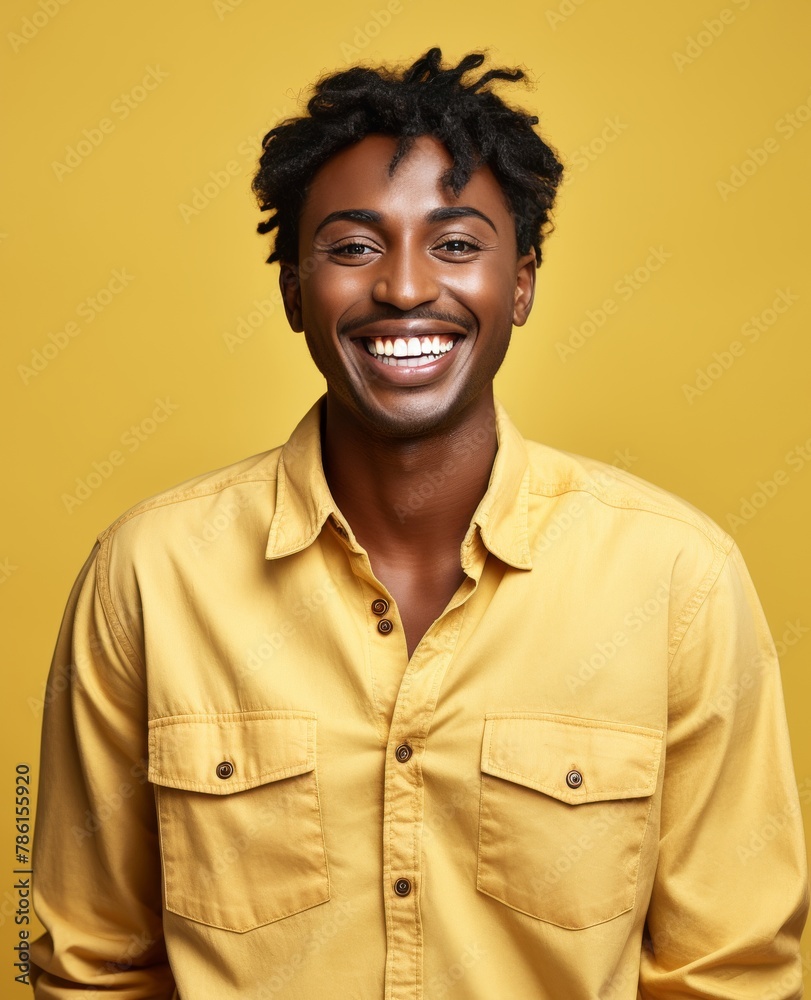 A smiling man in a yellow shirt A smiling man in a yellow shirt