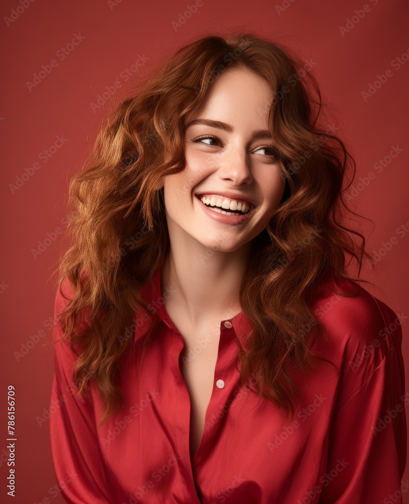 Portrait of caucasian girl, wearing a casual clothing and smiling on studio color background Portrait of caucasian girl, wearing a casual clothing and smiling on studio color background