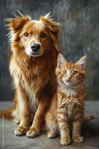 Dog and Cat Sitting Together