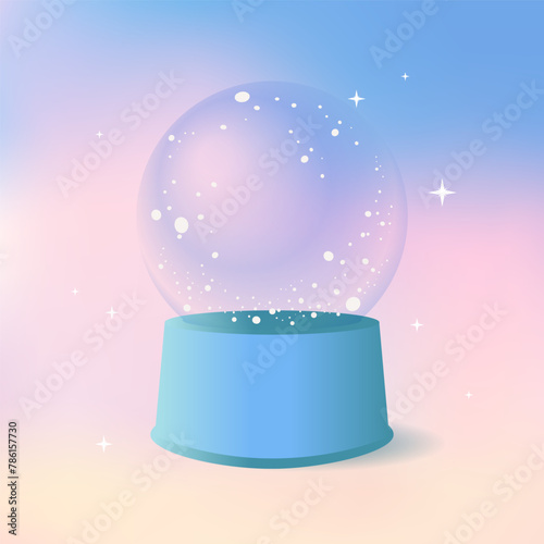Crystal ball with twinkle stars, vector illustration, space for text. Predictions of future
