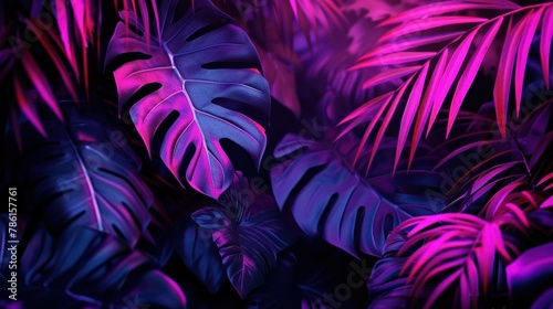 Neon tropical Monstera leaf banner