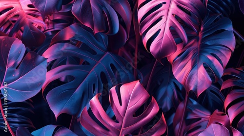 Neon tropical Monstera leaf banner