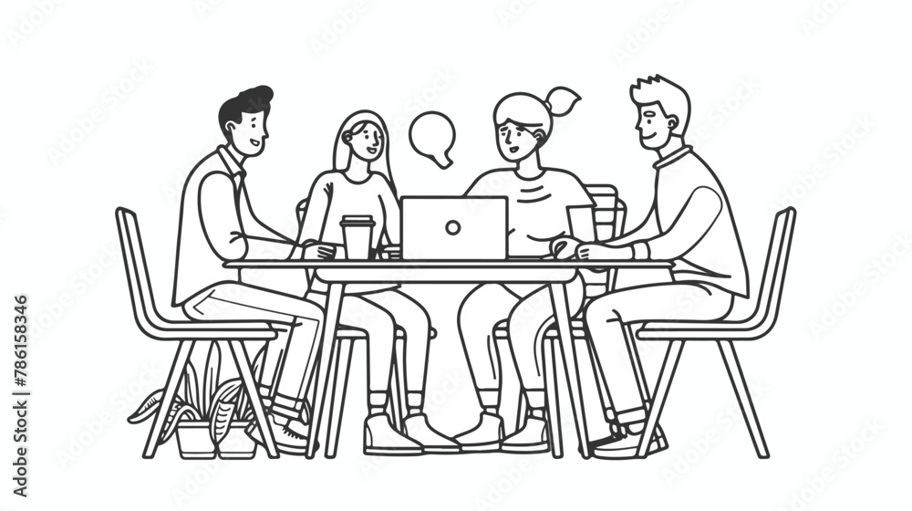 Four people team sitting and working together