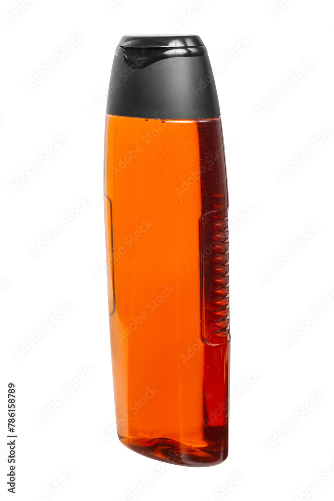 Orange shampoo bottle on white background Orange shampoo bottle on white background