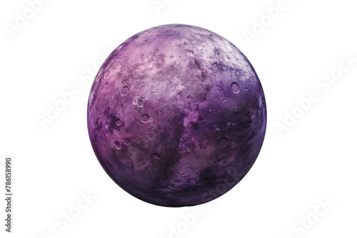 A stylized, celestial purple planet with a cratered surface. isolated on white background