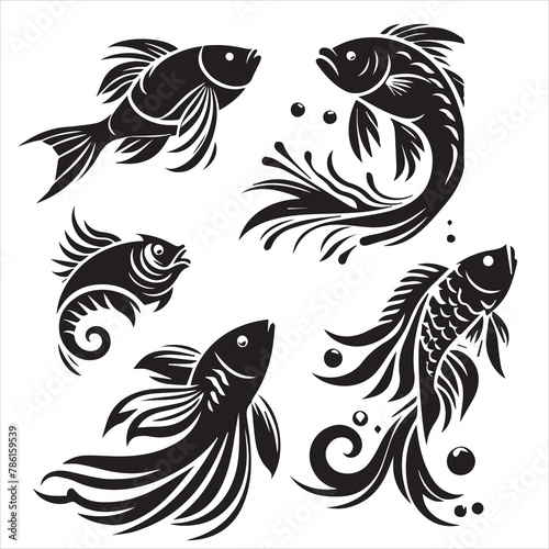 fish silhouettes vector images with solid white background photo