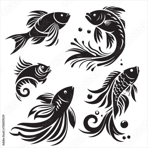 fish silhouettes vector images with solid white background