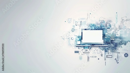 PPT clean background image. Icons related to computer hardware and software and the internet. in a modern, dynamic and professional style. Big free space.