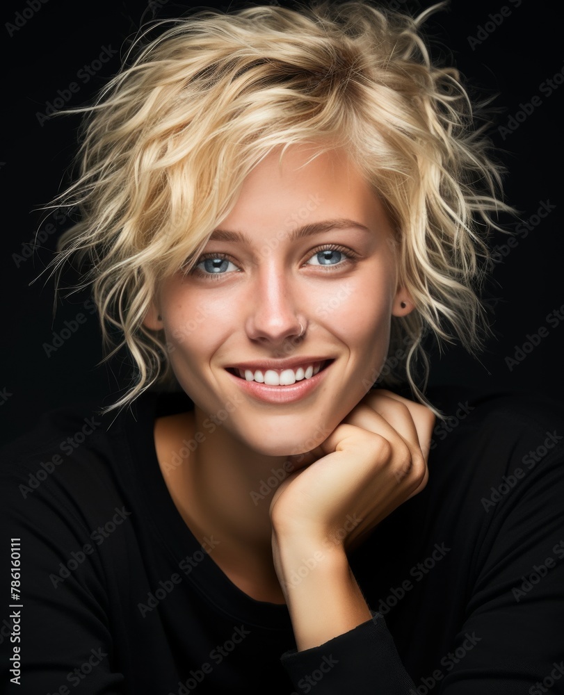 Portrait of caucasian girl, wearing a casual clothing and smiling on studio color background Portrait of caucasian girl, wearing a casual clothing and smiling on studio color background