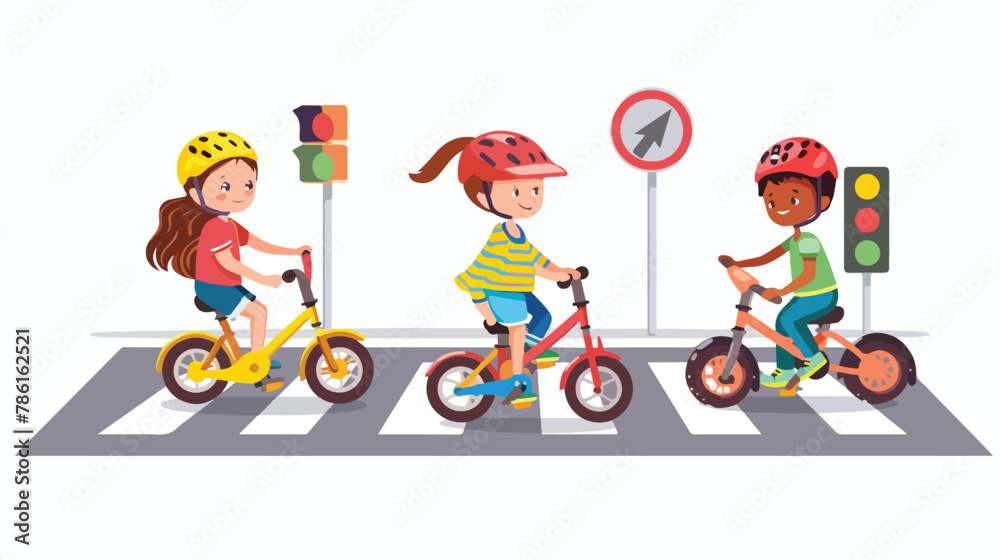 Girl boy riding bicycle and scooter kid officer direct