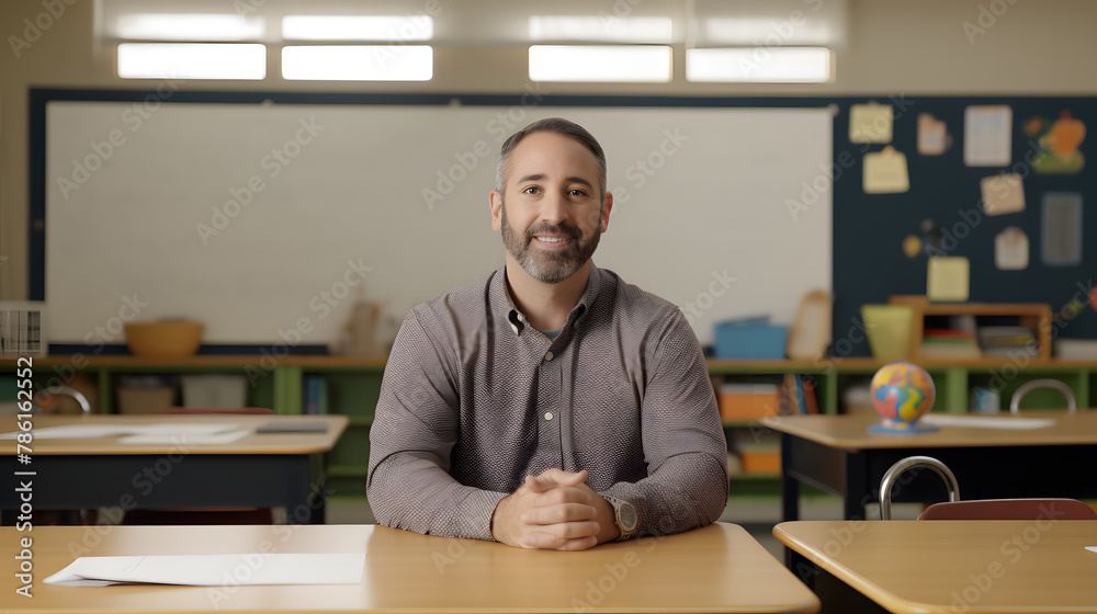 Portrait of smiling male professor in classroom