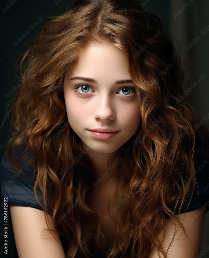 Portrait of caucasian girl, wearing a casual clothing and smiling on studio color background