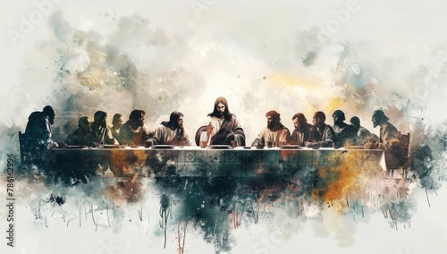 Jesus preached the Lord's Supper with his disciples photo
