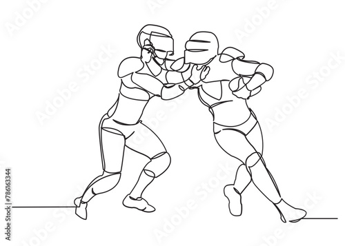 one continuous drawn line of a woman playing American football hand-drawn picture of a silhouette.Line art. character girl playing football. single line