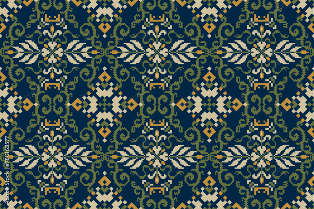 Knitted seamless pattern on navy blue background vector illustration